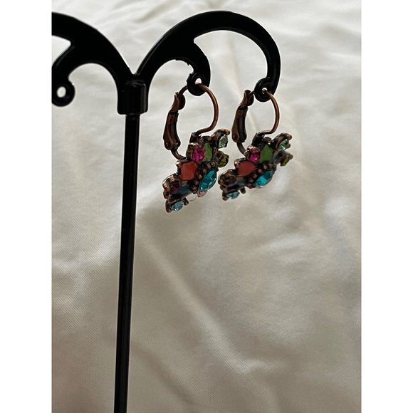 Vintage Colorful Resin Rhinestone Floral Design Pierced Earrings - Picture 4 of 12